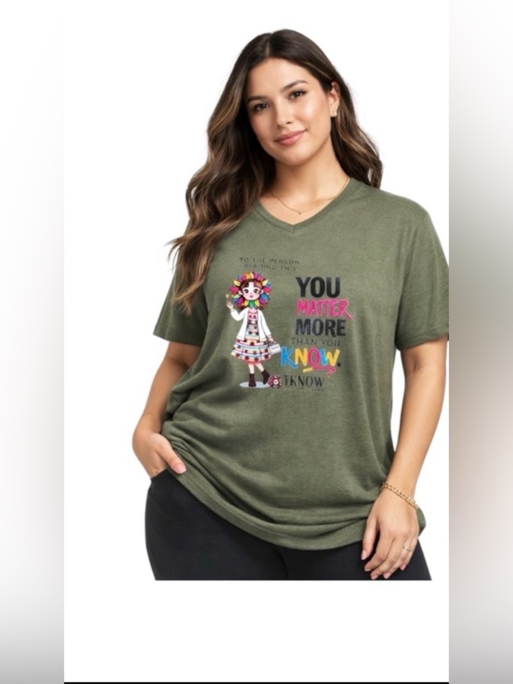 Viva Graphic Tee XL Unisex  Olive V-Neck “You Matter” Inspirational Shirt